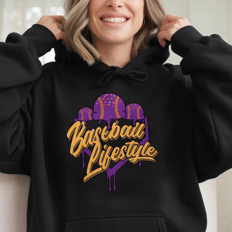 Baseball Lifestyle Hoodie | Ice Cream Dripping Graphic | Cotton Blend Premium Sweatshirt | Gift for Baseball Players and Softball Fans