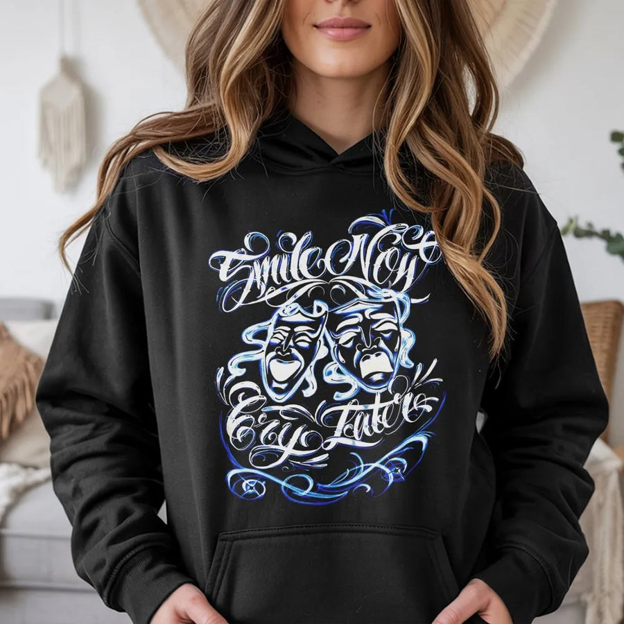 Smile Now Cry Later Hoodie | Chicano Art Style Graphic | Premium Cotton Blend | Streetwear Urban Gift For Him