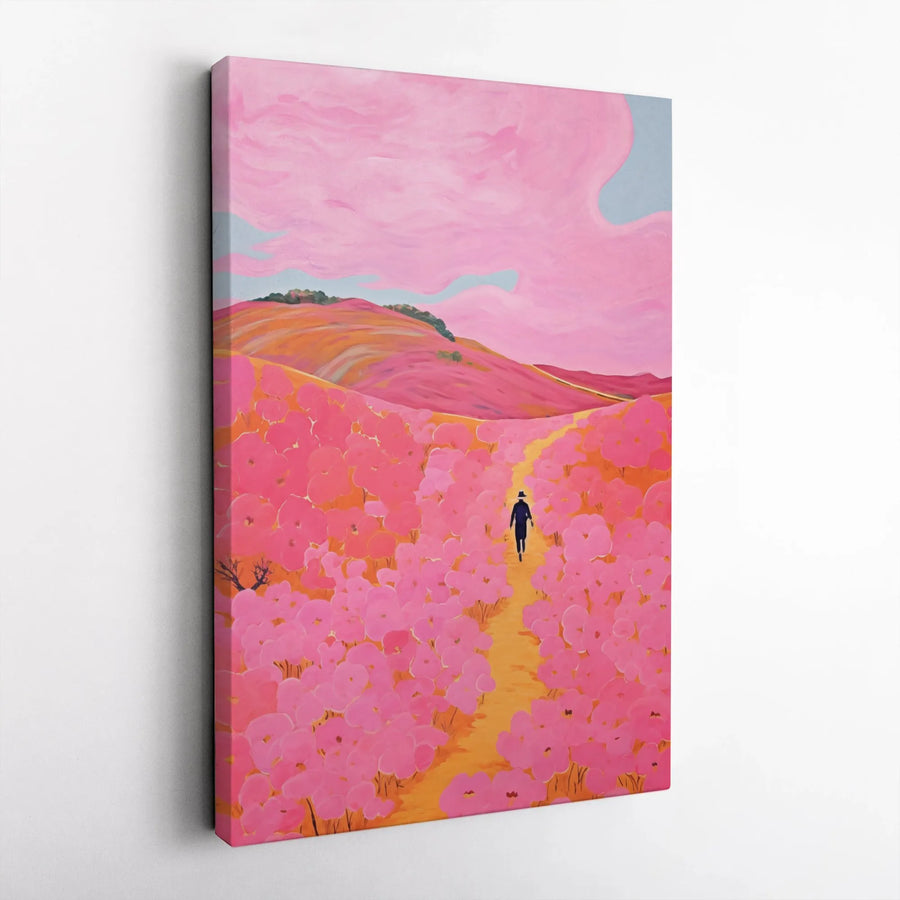Pink Flower Field Canvas Print | Surreal Landscape Wall Art | Premium Gallery Wrapped Decor | Nature Lover Gift for Home and Office