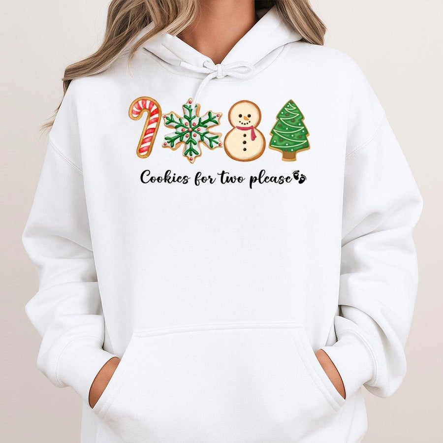 Cookies For Two Please Pregnancy Hoodie | Gingerbread Christmas Announcement | Premium Cotton-Polyester Blend | Cute Holiday Gift For Expecting Moms