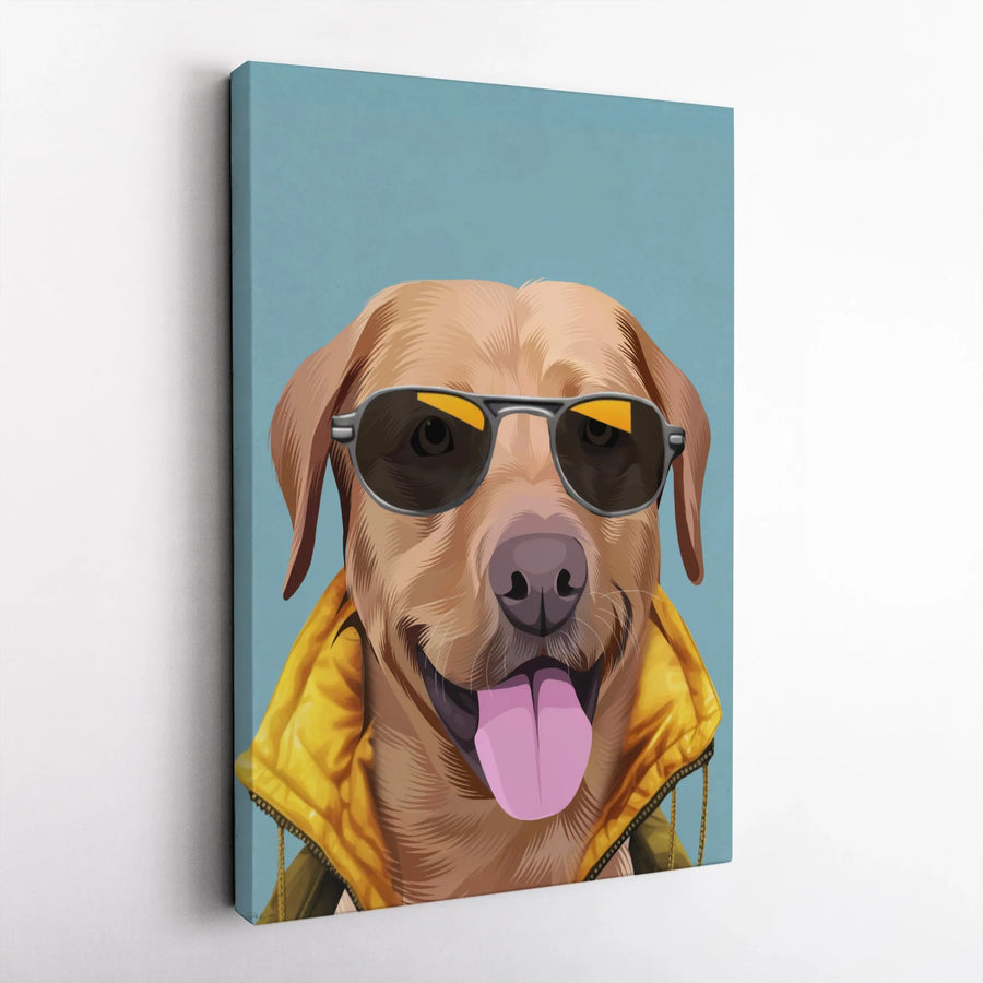 Yellow Labrador Dog Canvas Wall Art | Cool Dog with Sunglasses and Vest | Premium Gallery Wrap 1.25 Inch | Modern Home Decor Gift for Dog Lovers