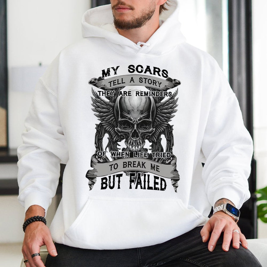 My Scars Tell A Story Hoodie | Winged Skull Graphic Gothic Sweatshirt | Premium Cotton-Blend | Empowering Inspirational Gift For Survivors