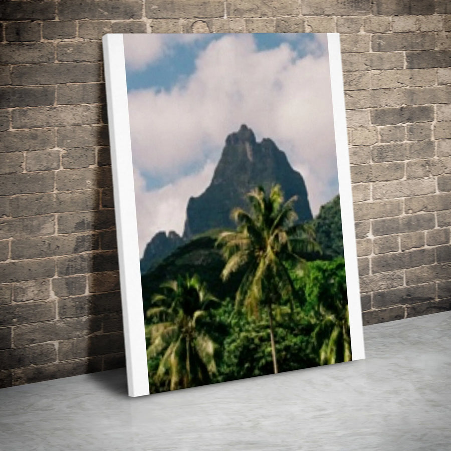 Tropical Mountain Vertical Canvas | Vintage Island Photography with Palm Trees | Premium Thick Gallery Wrap | Living Room & Office Decor Gift