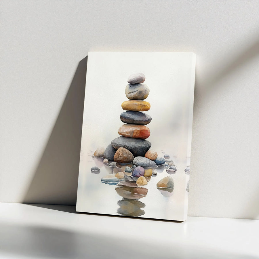 Zen Stones Canvas Wall Art | Watercolor Rock Balancing Print | Thick 1.25" Gallery Wrap | Premium Gift for Yoga Studio & Spa Decor