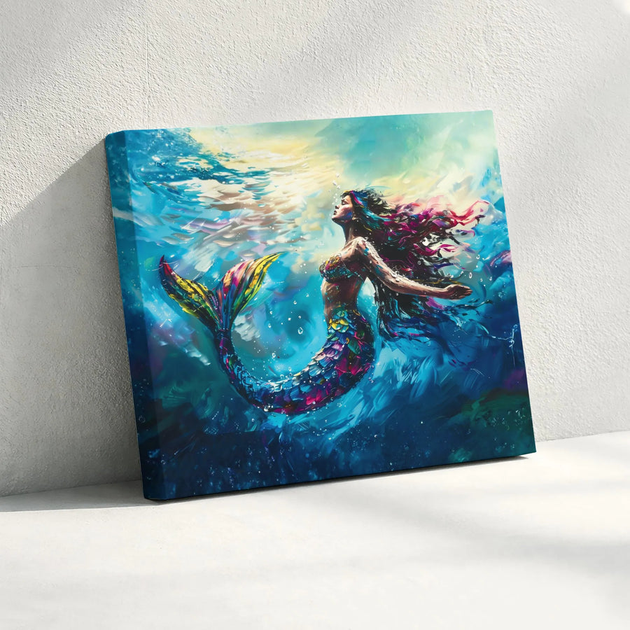 Mermaid Canvas Wall Art | Vibrant Underwater Fantasy Print | Premium Gallery Wrap | Coastal Home Decor Gift for Mermaid Lovers