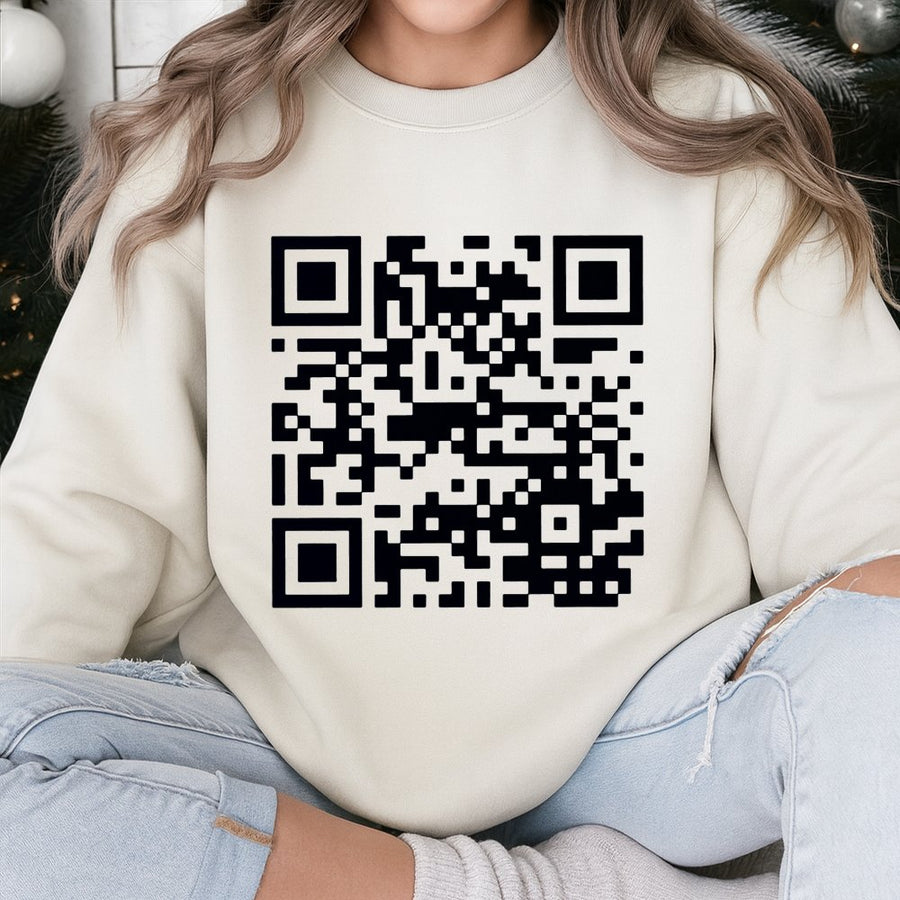 Funny QR Code Sweatshirt | Sarcastic Hidden Message Graphic | Cotton Blend Unisex Pullover | Unique Tech Humor Gift for Him and Her