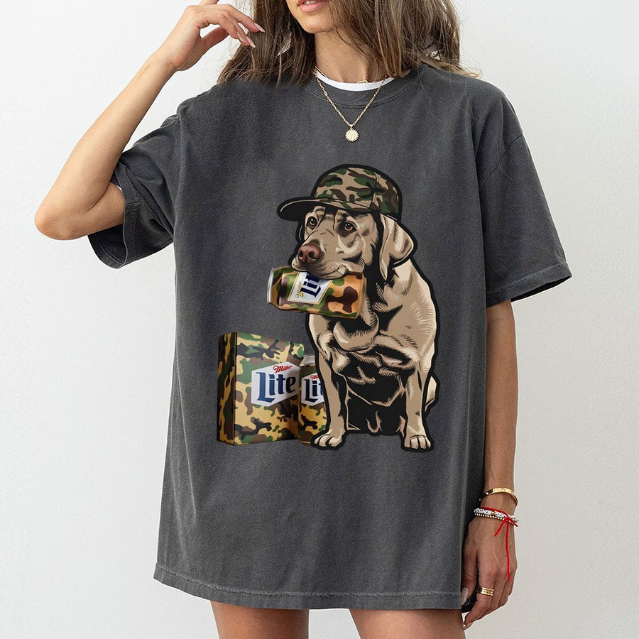 Miler Lite Labrador Hunting Dog Camo Pattern Unisex T-Shirt T-Shirt,Miller Beer Lovers T-Shirt Classic Menswear Tops