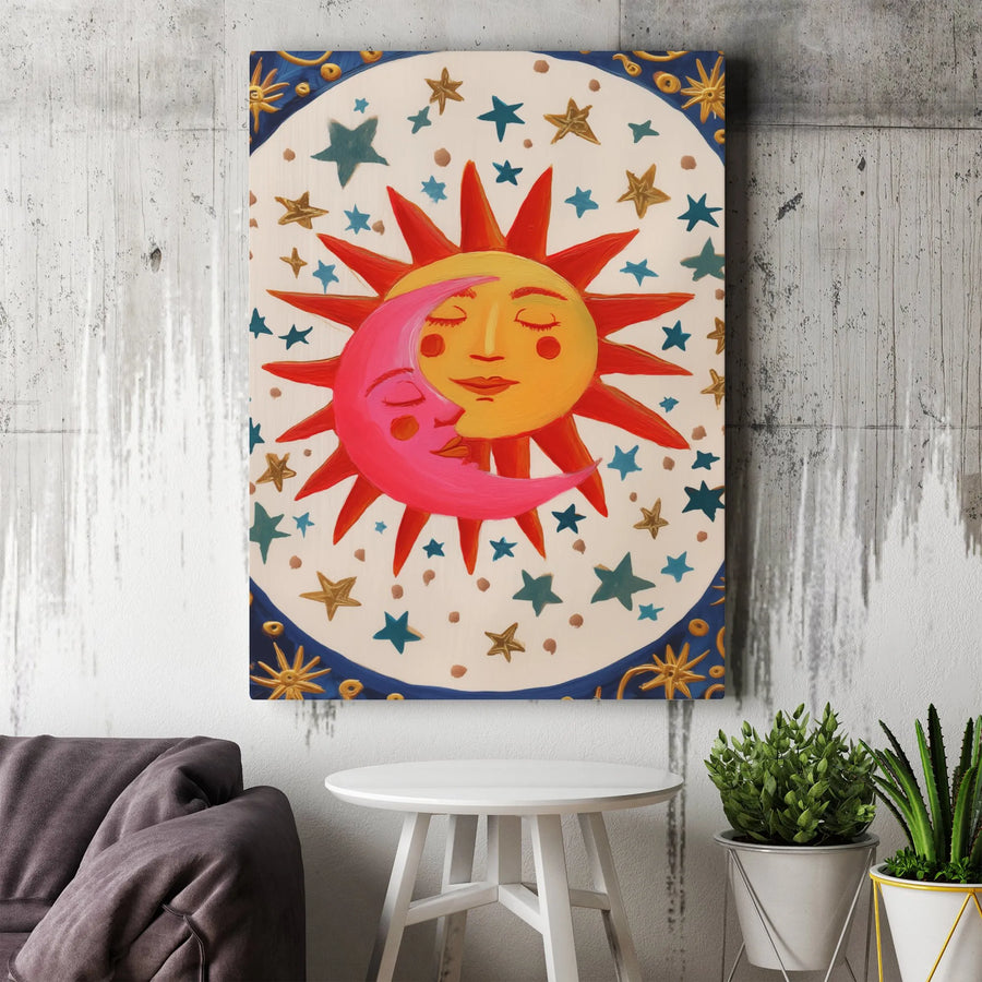 Celestial Sun and Moon Canvas Wall Art | Bohemian Mystical Artwork | Premium Gallery Wrapped Canvas | Spiritual Home Decor Gift