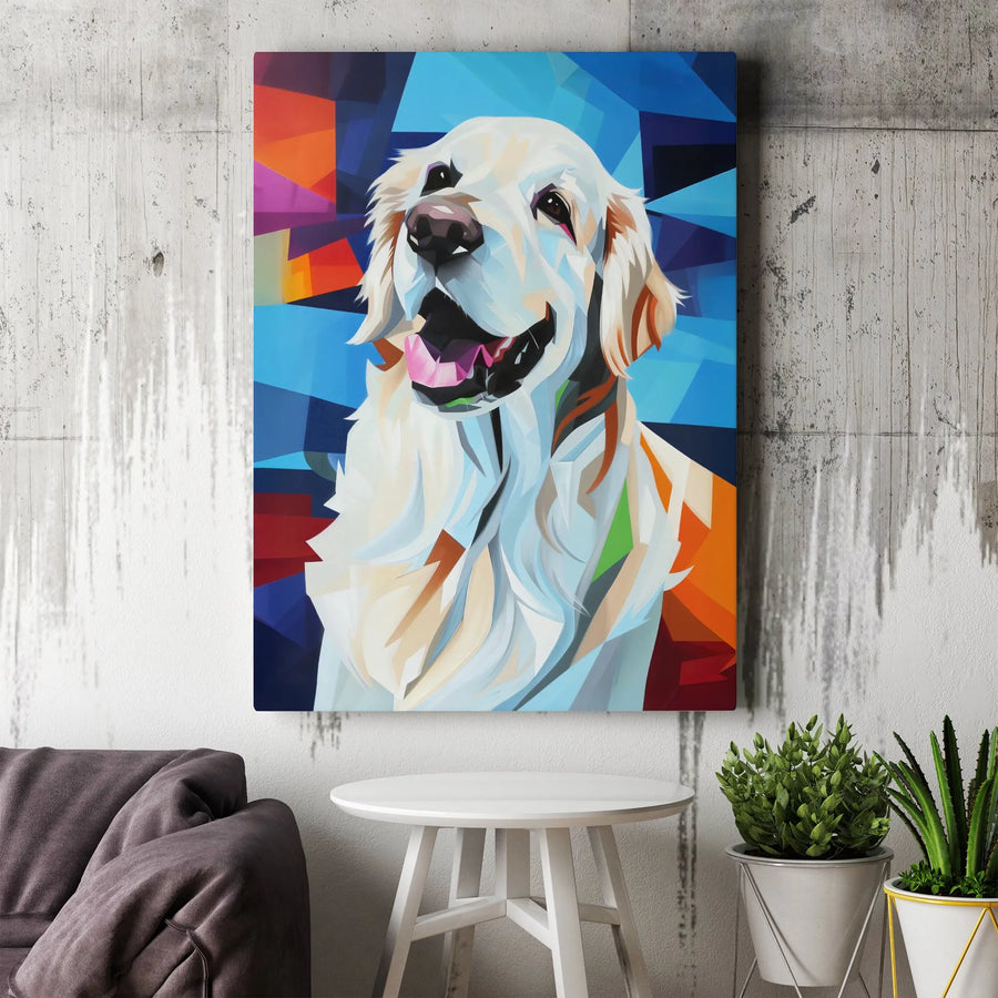 Golden Retriever Canvas Wall Art | Geometric Pop Art Style Print | Premium Thick Gallery Wrap | Gift for Dog Lovers Living Room Decor