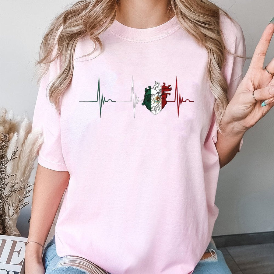 Mexico Heartbeat T-Shirt | Mexican Flag Anatomical Heart Graphic | 100% Cotton Premium Tee | Cultural Pride Gift for Men and Women