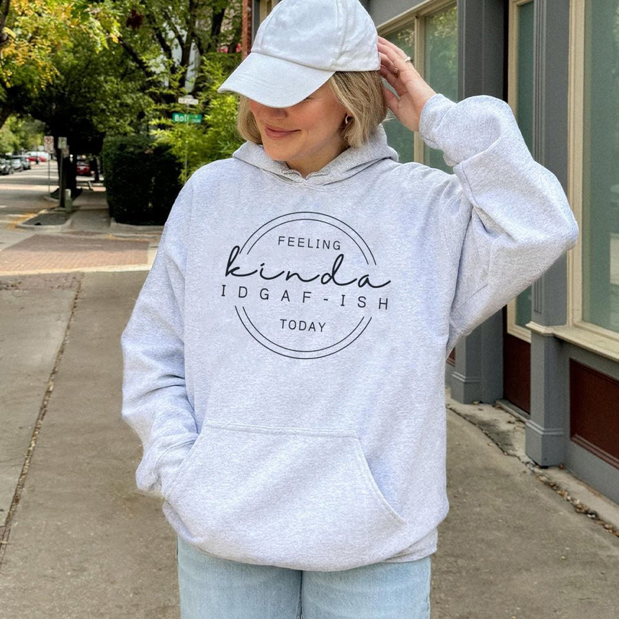 Feeling Kinda Idgaf-ish Hoodie | Sarcastic Slogan Graphic Pullover | Soft Cotton-Blend Streetwear | Funny Gift for Women & Men