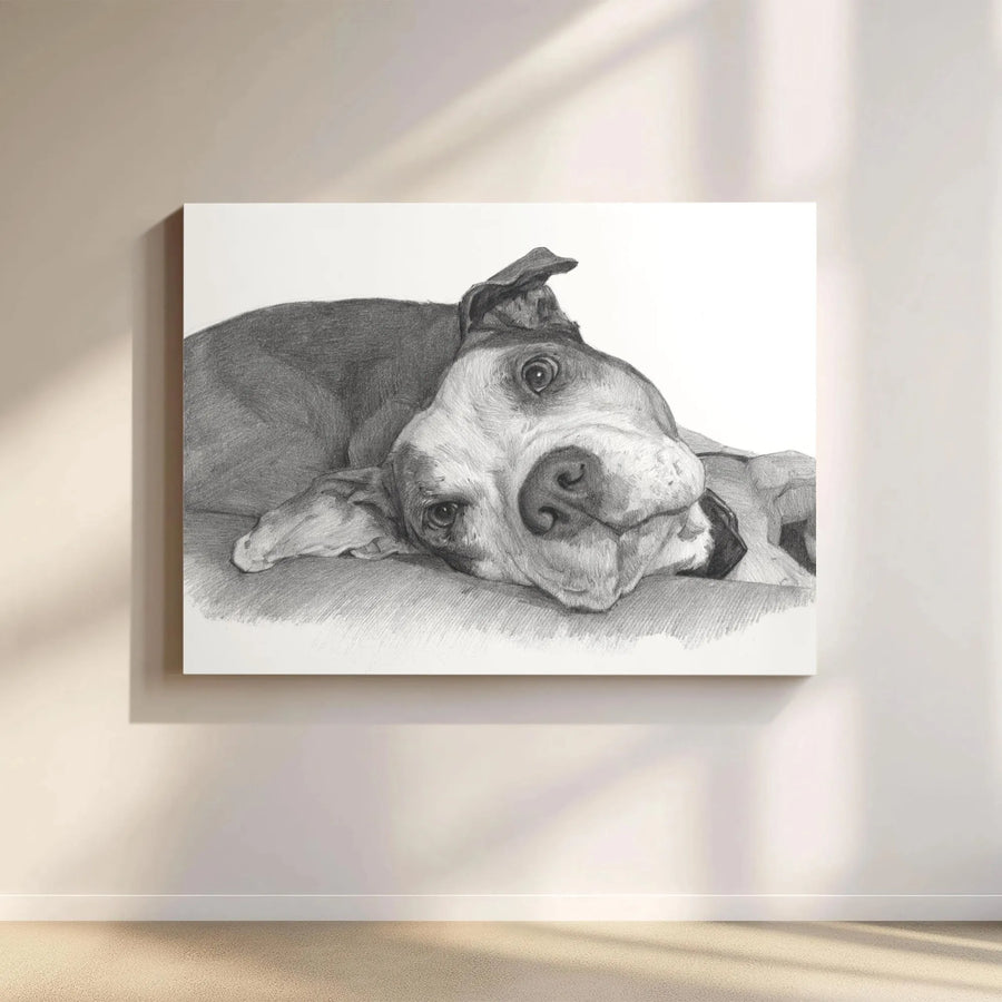 Pit Bull Dog Wall Art | Realistic Pencil Sketch Portrait | Gallery-Quality 1.25” Canvas | Dog Lover Home Decor Gift