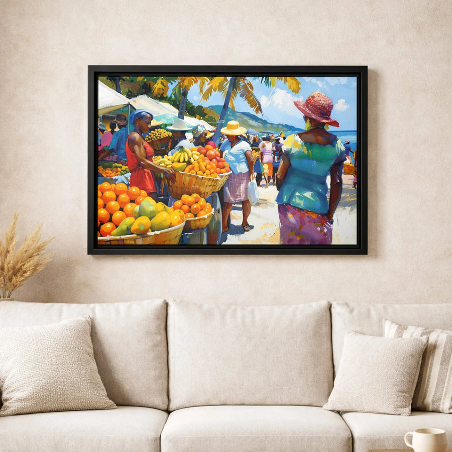 Caribbean Fruit Market Canvas Print | Vibrant Tropical Island Life Wall Art | Gallery Quality 1.25 Inch Wrap | Premium Home Decor Gift