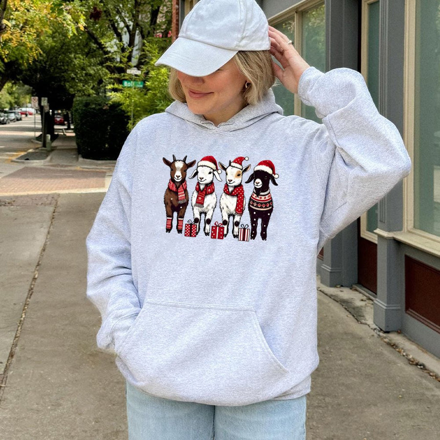 Christmas Goat Hoodie | Cute Farm Animal Holiday Graphic | Premium Cotton Blend | Funny Xmas Gift for Goat Lovers & Farmers