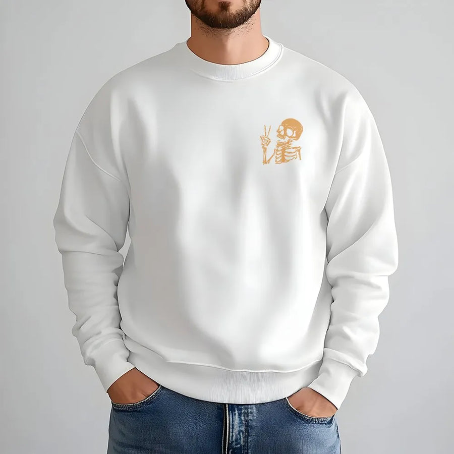 Peace Sign Skeleton Sweatshirt | Minimalist Chest Graphic | Premium Soft Cotton Tee | Unisex Edgy Streetwear Gift