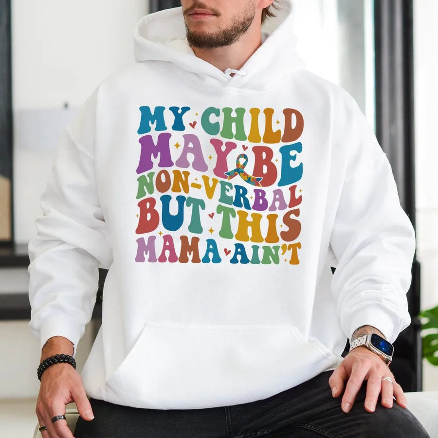 Autism Mama Hoodie | 'This Mama Ain't' Retro Wavy Text | Premium Cotton-Blend Pullover | Gift for Mom of Non-Verbal Child