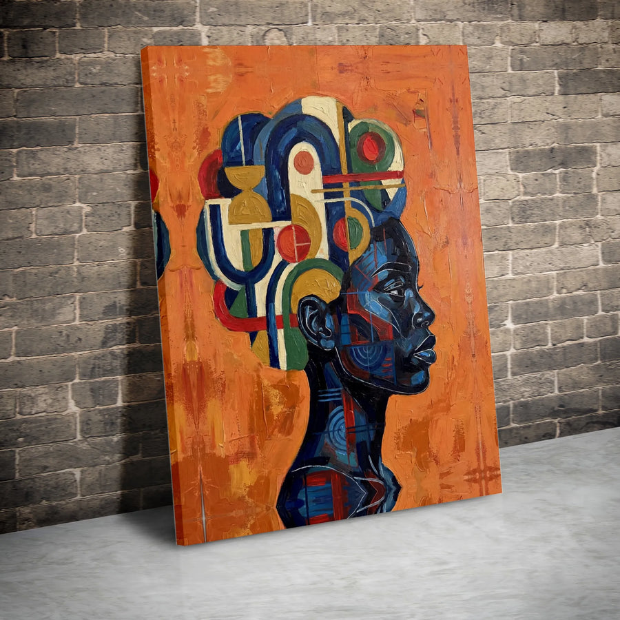 Afrocentric Abstract Portrait Canvas | Geometric Modern Woman Art | Premium Gallery-Wrapped Print | Bold Contemporary Wall Decor Gift