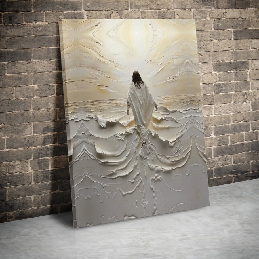Jesus Walking On Water Canvas Print | Textured Impasto Style Religious Wall Art | Premium Fade-Resistant Gallery Wrap | Christian Home Decor Gift