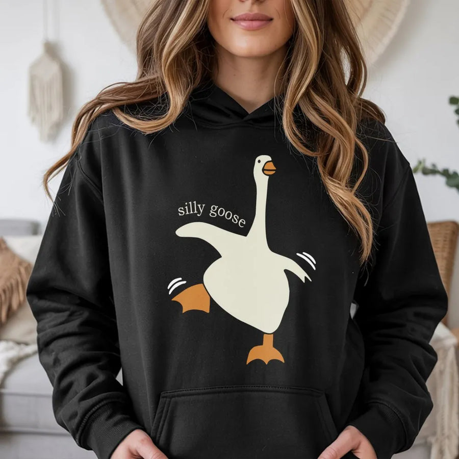 Silly Goose Hoodie | Funny Animal Graphic Sweatshirt | Premium Cotton Blend | Cute Gift for Bird Lovers and Gen Z Humor Enthusiasts