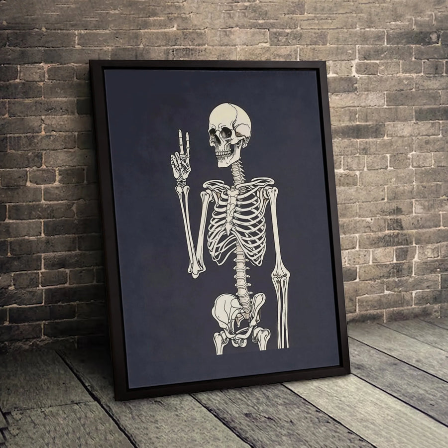 Skeleton Wall Art | Peace Sign Hand Gesture Graphic Print | Premium 1.25" Gallery Canvas | Edgy Gothic Home Decor Gift