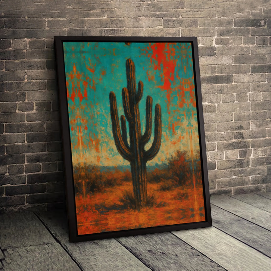 Saguaro Cactus Wall Art | Abstract Desert Landscape Painting | Premium Gallery-Wrapped Canvas | Southwestern Home Decor Gift
