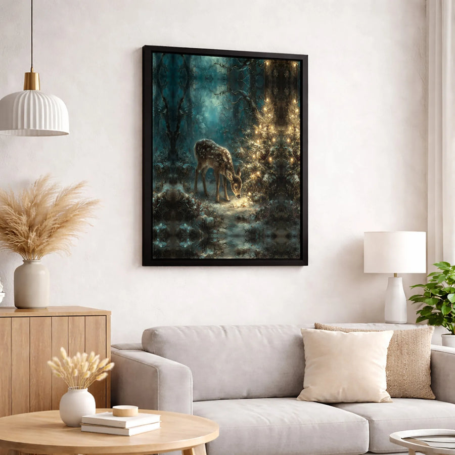 Magical Winter Fawn Canvas Wall Art | Christmas Forest Deer Print | Premium Gallery Wrapped Decor | Enchanted Holiday Home Gift