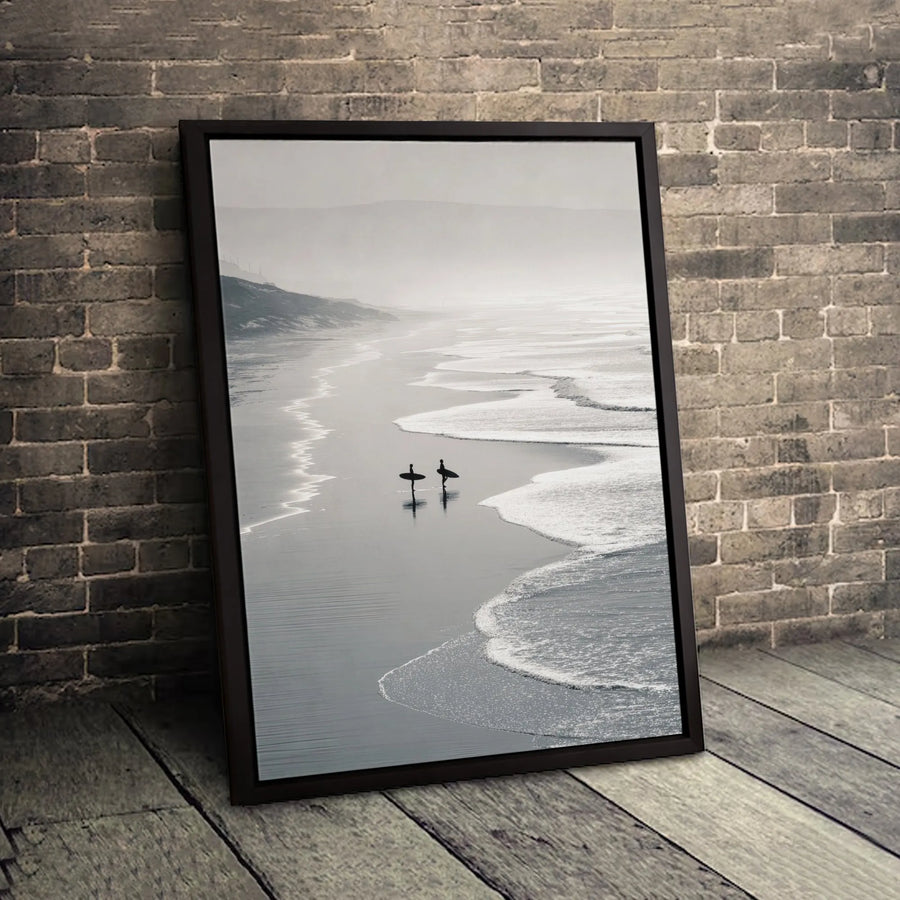 Surfer Beach Wall Art | Minimalist Black and White Ocean Canvas | 1.25-Inch Gallery Wrap | Coastal Decor for Home and Office