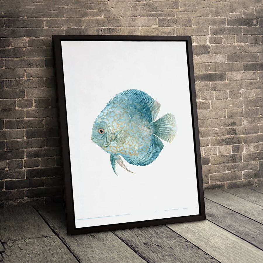 Discus Fish Watercolor Canvas Wall Art | Blue and Gold Tropical Fish Print | Premium Gallery Wrapped 1.25" Profile | Coastal Home Decor Gift