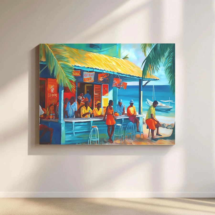 Caribbean Beach Bar Canvas Art | Vibrant Tropical Island Life Print | Gallery-Quality 1.25 Inch Frame | Vacation Home Decor Gift