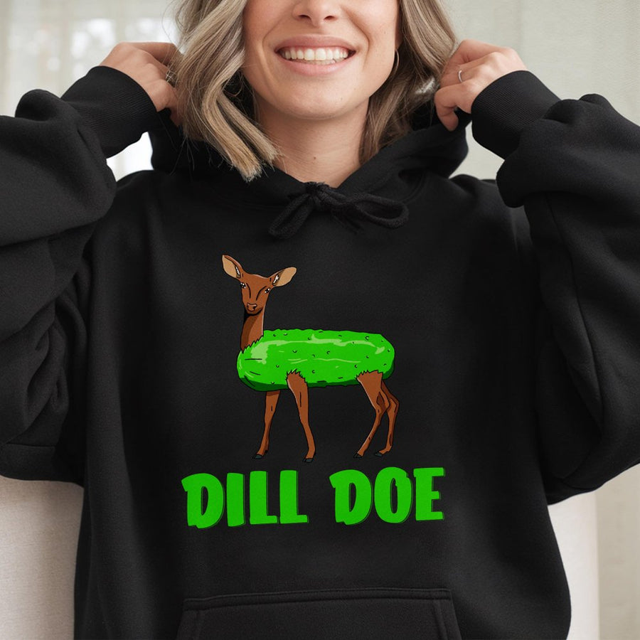 Dill Doe Funny Hoodie | Clever Pickle Deer Pun Graphic | Premium Cotton Blend | Humorous Gag Gift For Men And Women