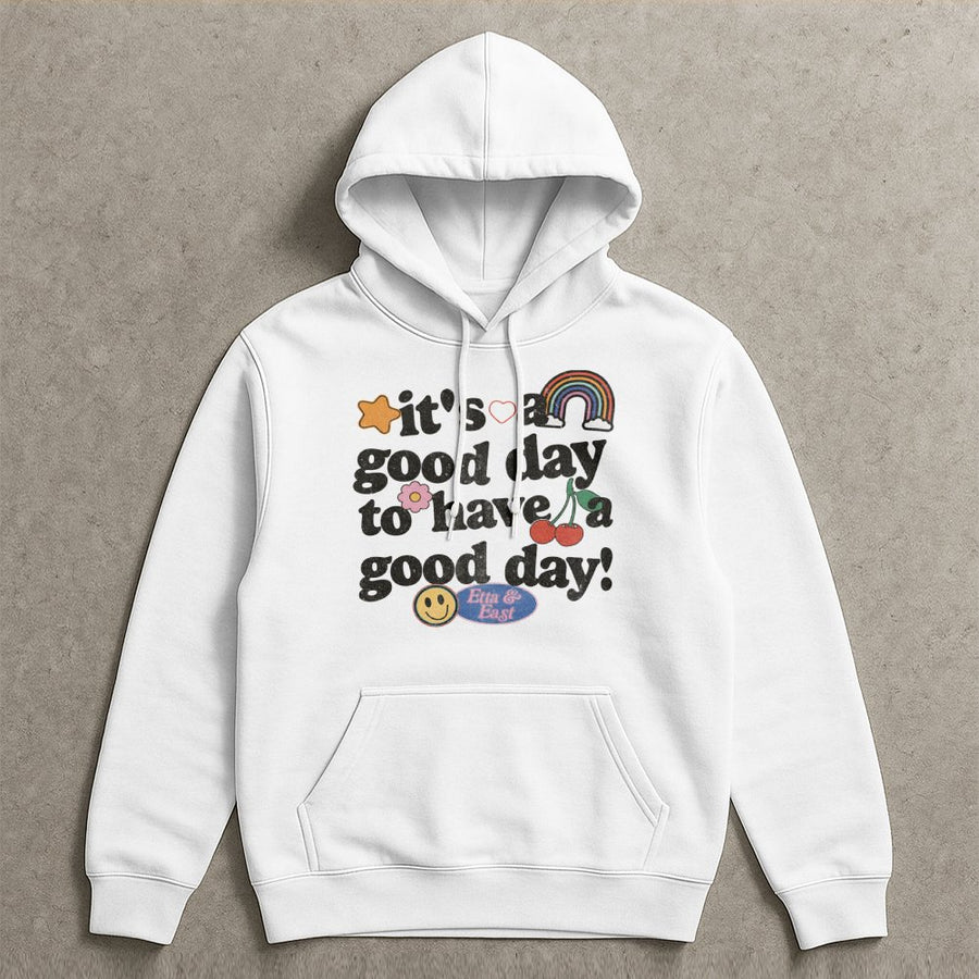 It's A Good Day To Have A Good Day Hoodie | Retro Smiley Face Aesthetic | Premium Cotton Blend | Inspirational Graphic Pullover Gift