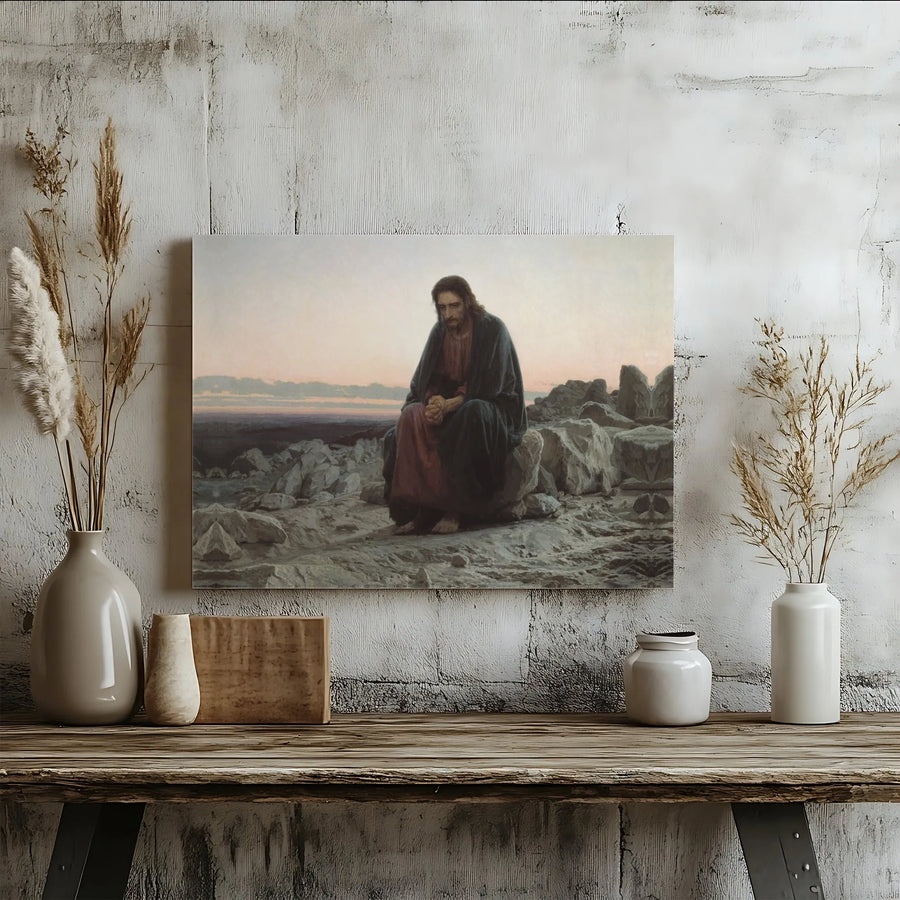 Christ In The Desert Canvas Art | Ivan Kramskoi Religious Fine Art Print | Premium 1.25" Gallery Wrap | Spiritual Home Decor Gift for Believers