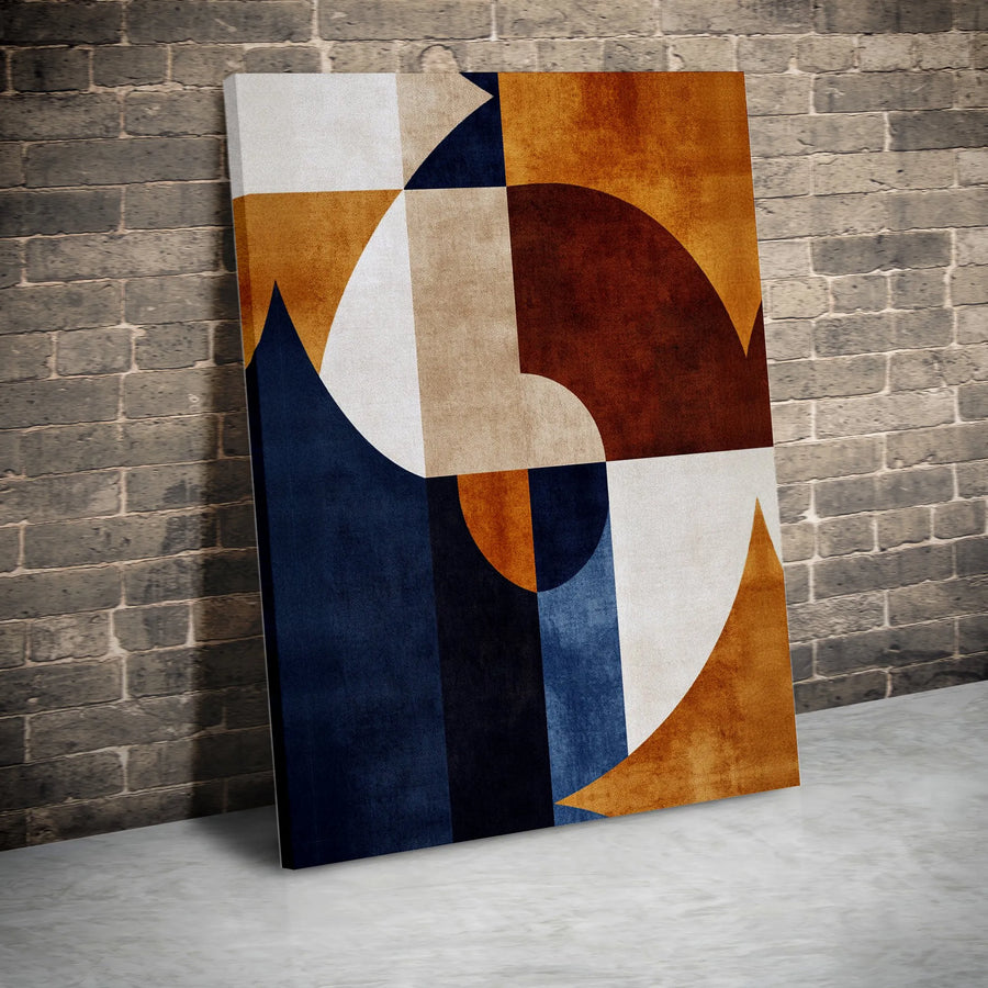 Abstract Geometric Wall Art | Mid-Century Modern Navy Blue and Burnt Orange Canvas | Premium Gallery-Wrapped Print | Home and Office Decor Gift