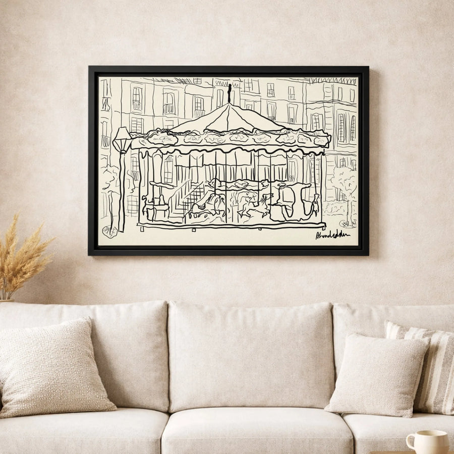 Carousel Line Art Canvas Print | Minimalist French Fairground Sketch | Gallery Wrapped 1.25" Profile | Modern Home & Office Wall Decor