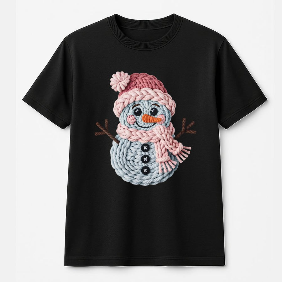 Knitted Snowman Christmas T-Shirt | Cute Winter Graphic Tee | Premium 100% Cotton | Cozy Holiday Gift for Her