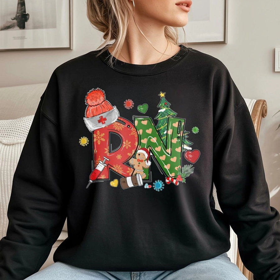 Christmas RN Nurse Sweatshirt | Festive Holiday Medical Design | Premium Cotton Blend | Nursing School Graduation Gift for Her