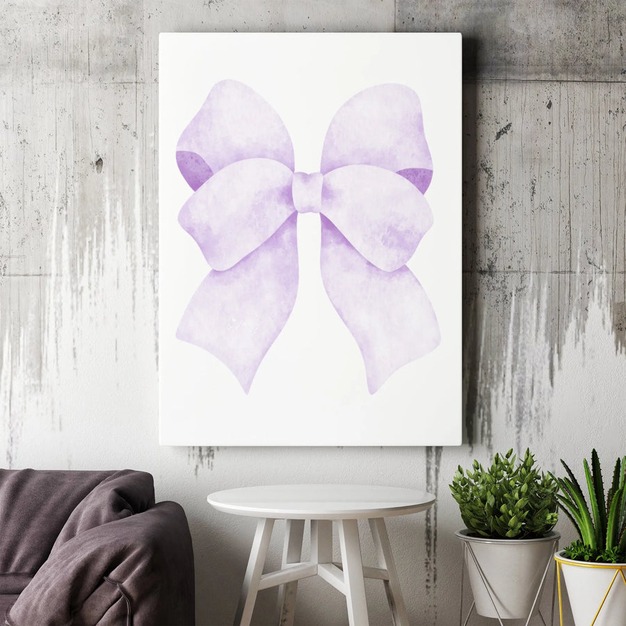 Watercolor Lavender Bow Canvas Wall Art | Minimalist Pastel Ribbon Print | Gallery-Quality 1.25" Thick Frame | Elegant Aesthetic Home Decor Gift