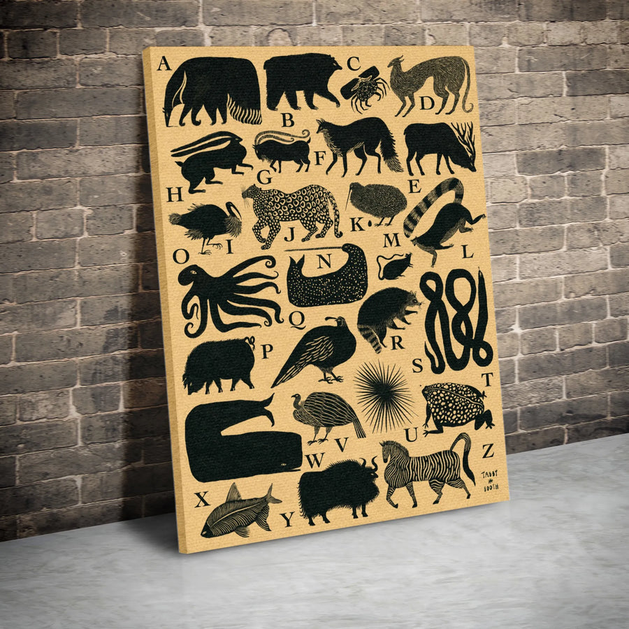 Animal Alphabet Wall Art | Vintage Style Animal Educational Chart | Premium Gallery Canvas | Nursery Decor and Wildlife Gift for Kids