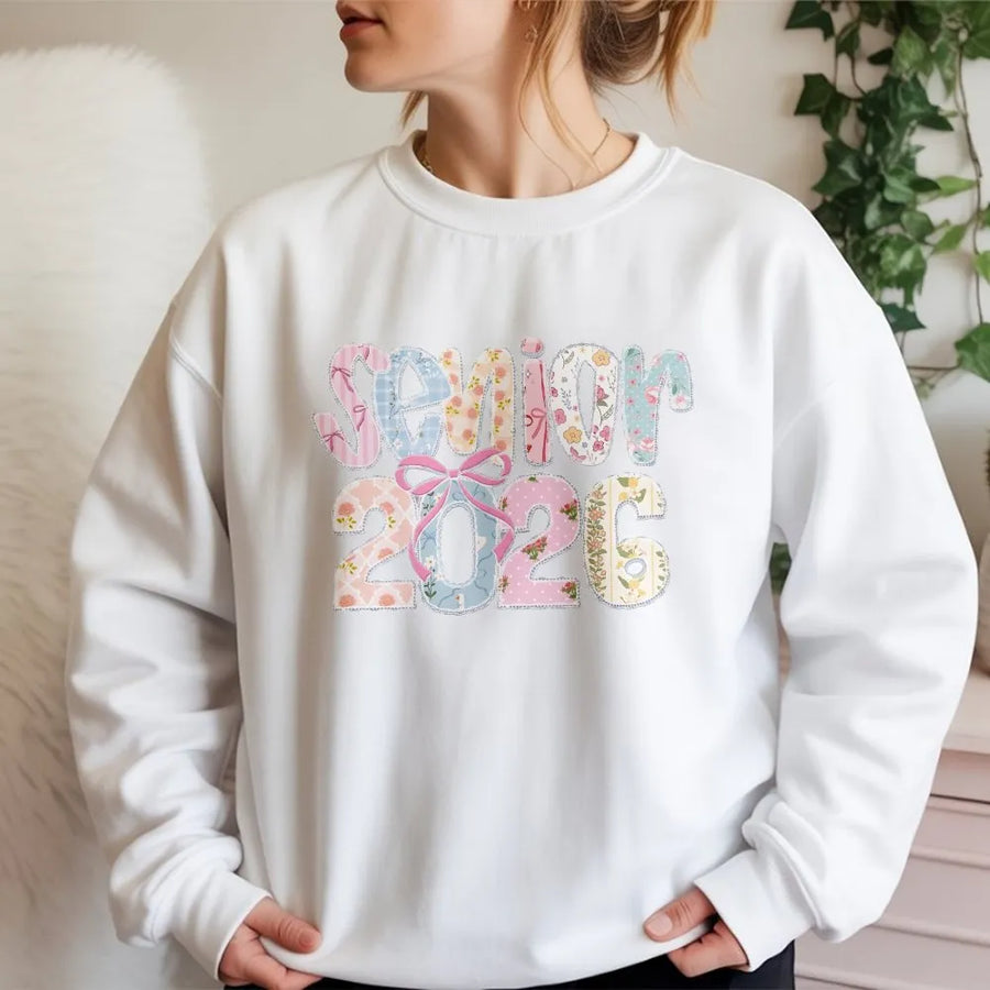 Senior 2026 Sweatshirt | Floral Patchwork Style Bow Graphic | Premium Comfort Colors Tee | Cute Graduation Gift for High School Senior