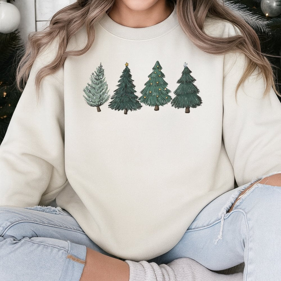 Christmas Tree Sweatshirt | Hand-Drawn Minimalist Pine Design | Premium Cotton Blend | Cozy Holiday Gift for Women and Men