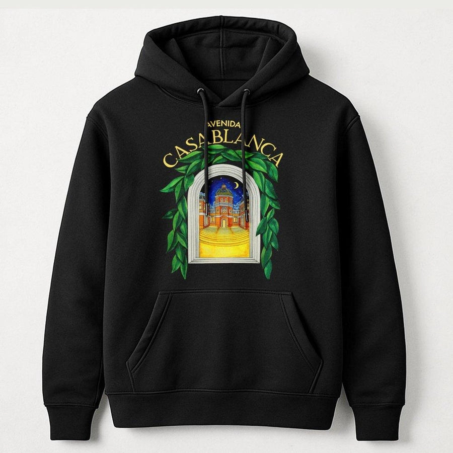 Avenida Casablanca Graphic Hoodie | Mediterranean Archway Architecture Design | Premium Cotton Blend | Artistic Travel Aesthetic Streetwear Gift