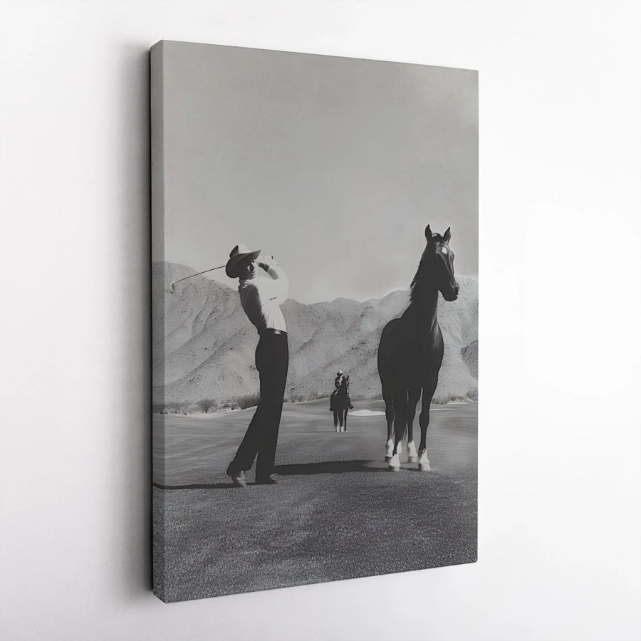 Cowboy Golfing Wall Art | Surreal Western Landscape Photography | 1.25-Inch Premium Gallery Canvas | Unique Gift for Golfer or Equestrian