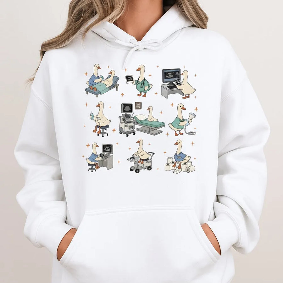 Ultrasound Tech Hoodie | Funny Sonographer Silly Goose Design | Soft Cotton Graphic Tee | RDMS Graduation Gift for OBGYN Nurse