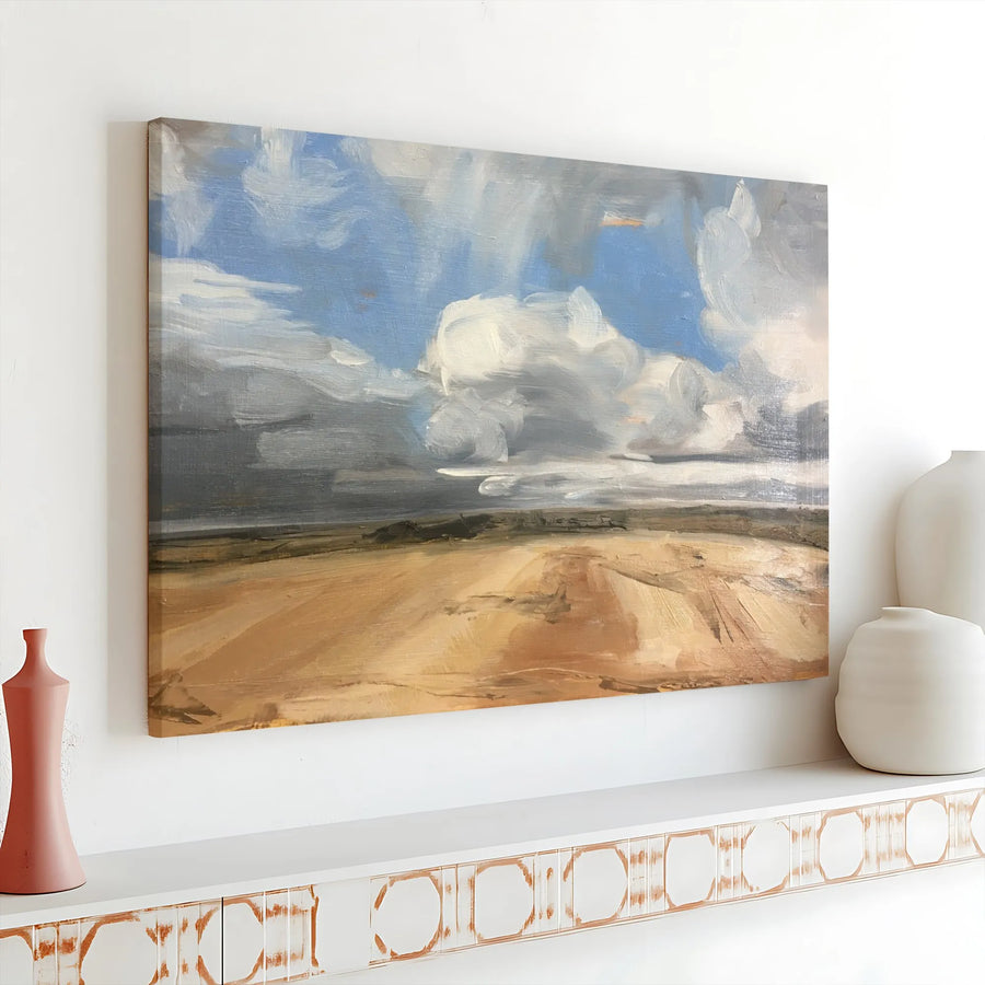 Impressionist Landscape Canvas Print | Golden Field & Cloudy Sky Art | Premium Gallery Wrap 1.25" Thick | Modern Farmhouse Wall Decor Gift