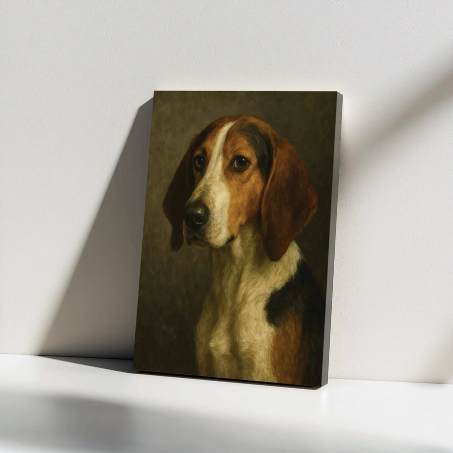 Vintage Hound Portrait Canvas Wall Art | Classic Dog Oil Painting Print | Premium Thick Gallery Wrapped Canvas | Dark Academia Decor Gift for Dog Lover