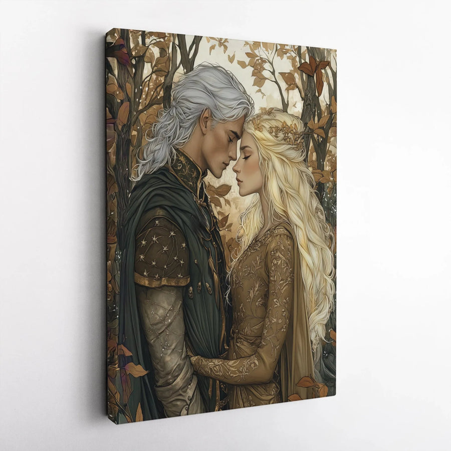 Fantasy Elf Couple Wall Art | Romantic Autumn Forest Painting | Premium Gallery Canvas | Magical Home Decor Gift for Fantasy Lovers