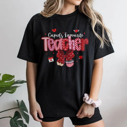 Cupid's Favorite Teacher T-Shirt | Valentine's Day School Graphic Tee | Premium Cotton Retro Heart Design | Cute Classroom Gift for Educators