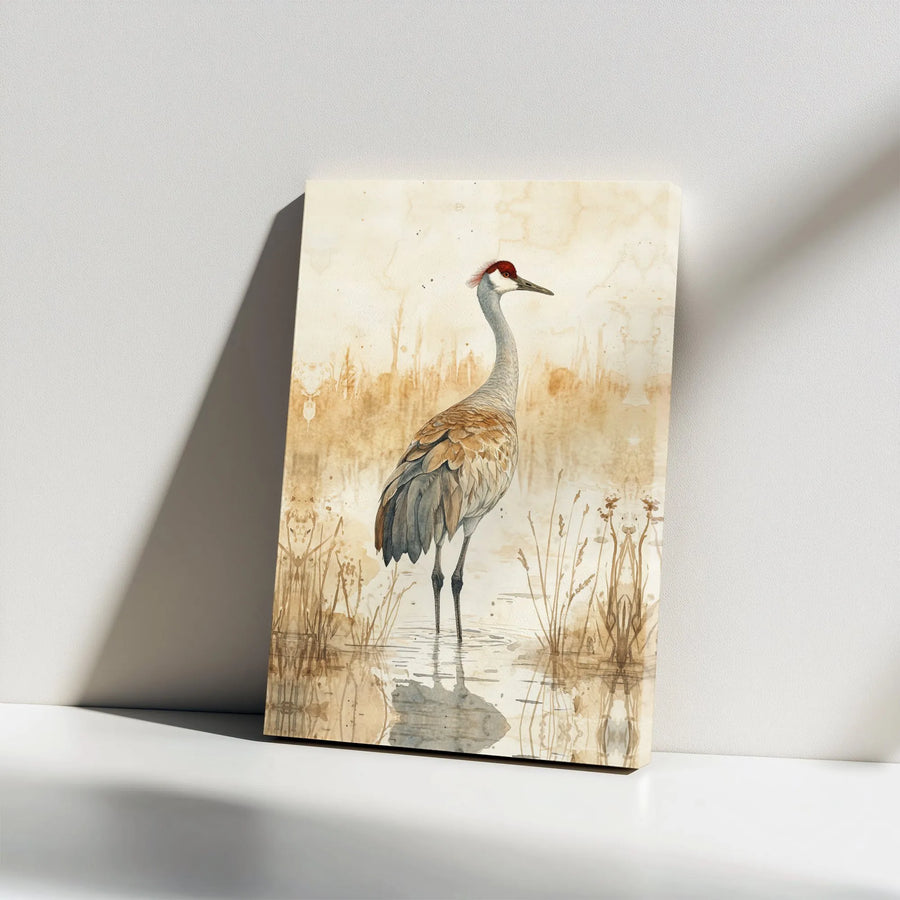 Sandhill Crane Wall Art | Watercolor Marsh Bird Print | Premium 1.25 Inch Gallery Wrap Canvas | Rustic Nature Home Decor Gift