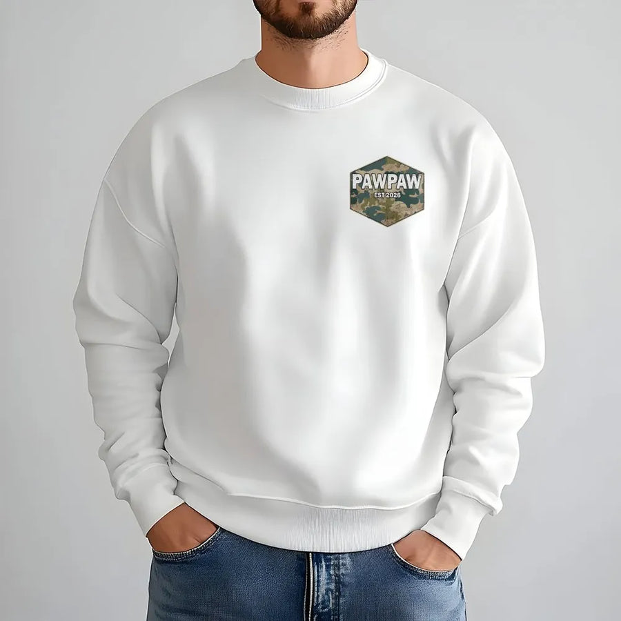 Pawpaw Sweatshirt | Est 2026 Camo Hexagon Badge | Soft Cotton Blend | Gift for New Grandpa, Father's Day
