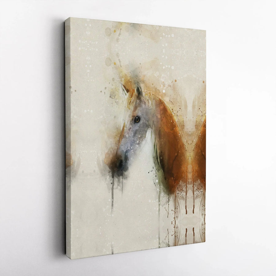Horse Canvas Wall Art | Abstract Watercolor Equestrian Portrait | Premium Gallery Wrap Decor | Farmhouse Gift for Horse Lovers